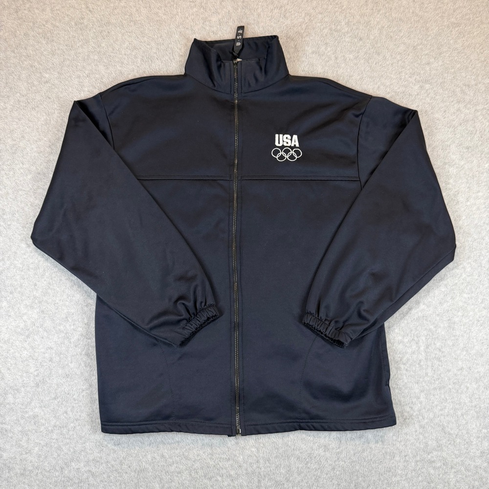 USA Olympic Committee Track Jacket Men XL Navy Blue Vintage Ring Zip Made in USA